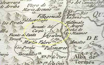 Mapa del gegrafo Toms Lpez con el topnimo de Bernardo del Carpio